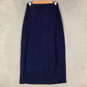 Vintage Eileen Fisher Wrap Maxi Skirt Medium M Navy Elastic Waist Minimalist